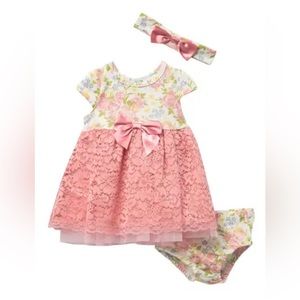 NICOLE MILLER NEW YORK Floral Bodice Dress & Headband Set Toddler Baby Girls